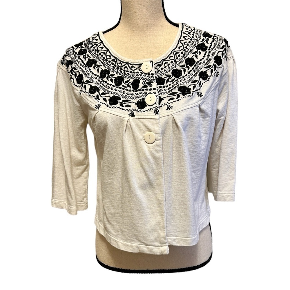 Kimchi Blue Y2K Embroidered Peasant Top • White & Blue • Size M - Picture 2 of 15